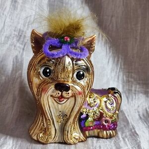 BestPysanky Golden Yorkie Yorkshire Terrier Dog Glass Vintage Christmas Ornament